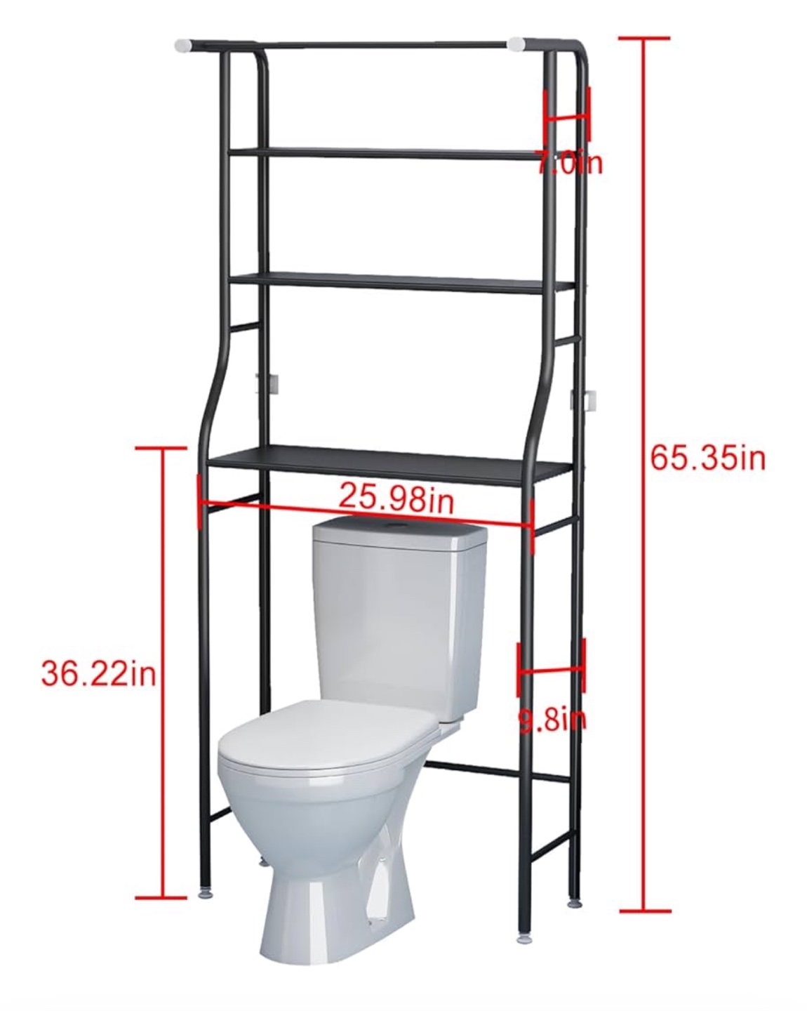 Black Metal Over-the-Toilet Bathroom Storage Rack - photo 3