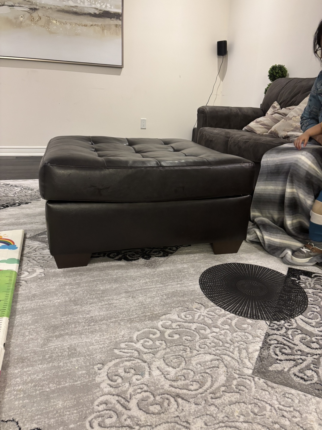 Dark Brown Leather Ottoman