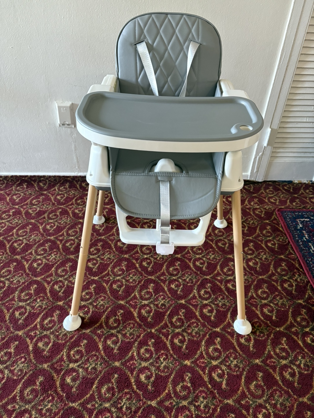 Grey High Chair with Wooden Legs