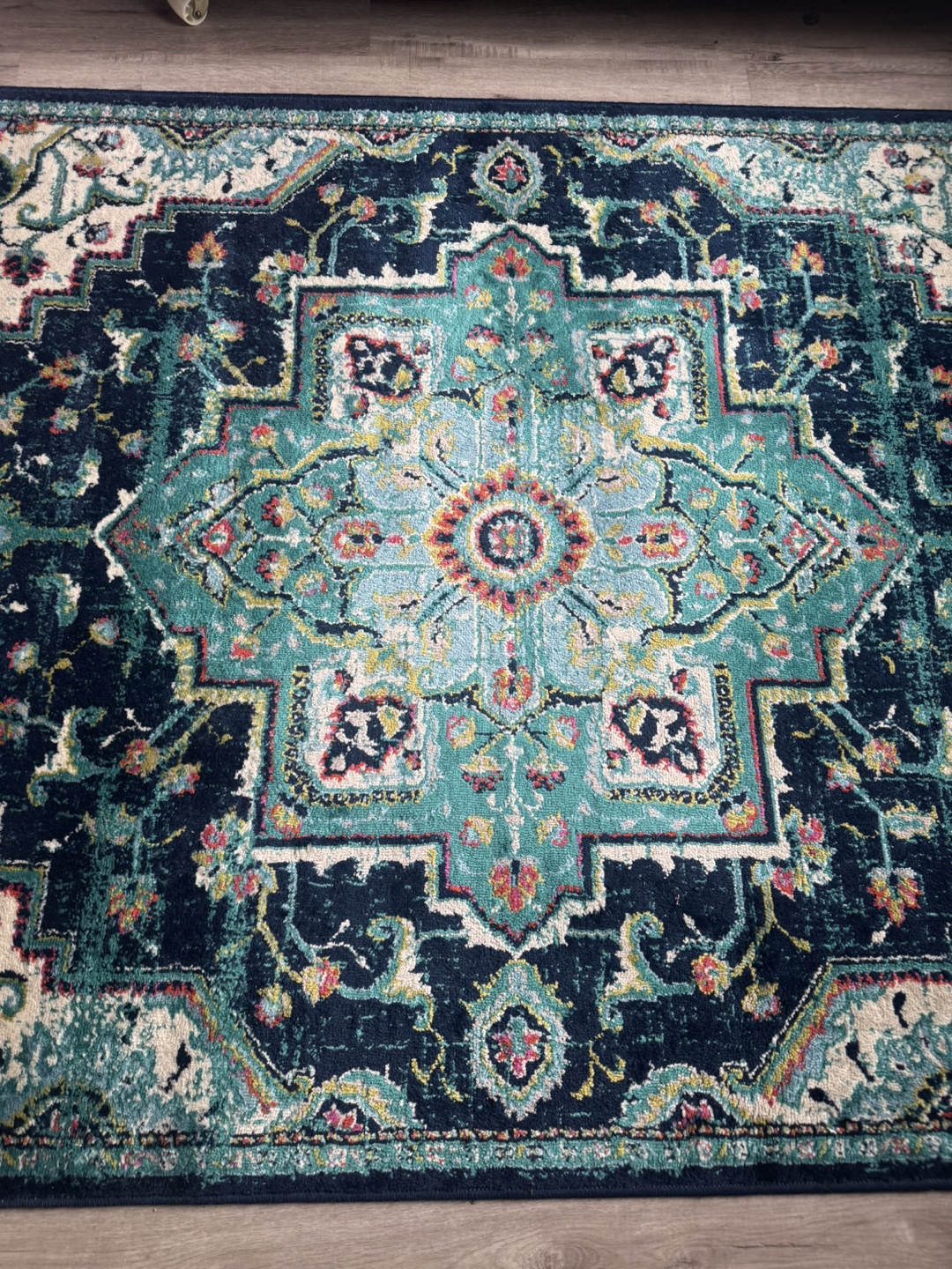 Beautiful Teal and Navy Oriental Rug