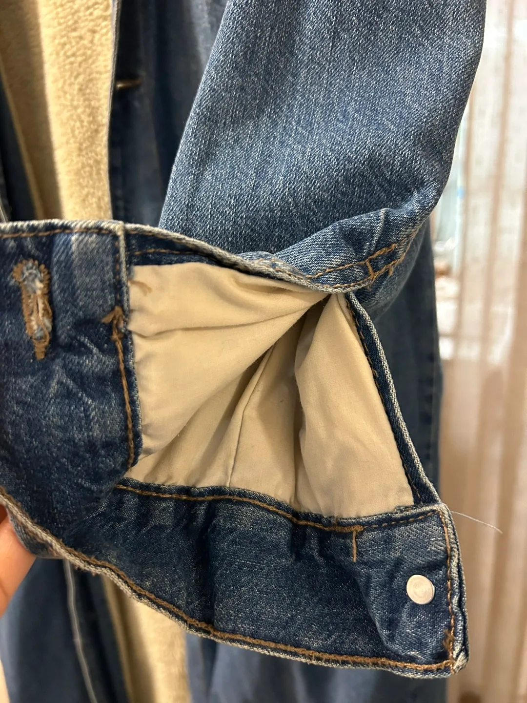 Zara Denim Longline Jacket with Sherpa Lining image indicator(2)