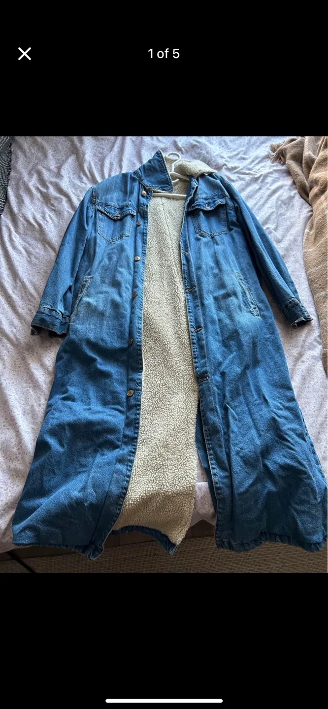 Zara Denim Longline Jacket with Sherpa Lining image indicator(5)