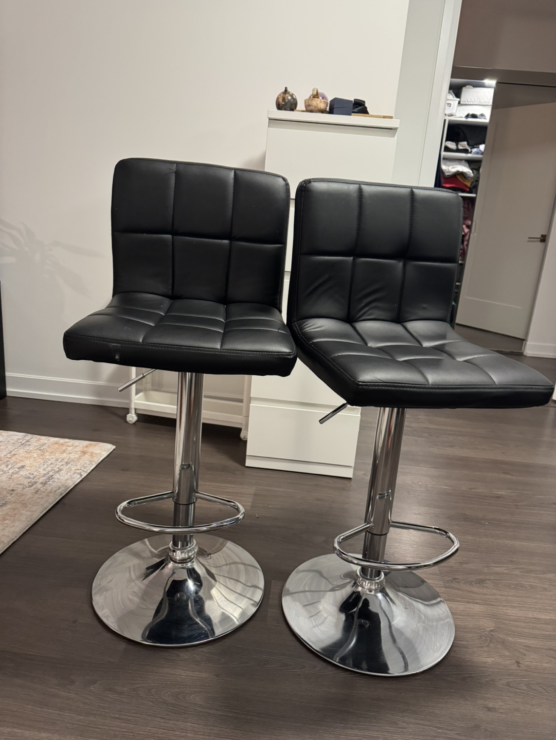 Pair of Black Leather Bar Stools - photo 2