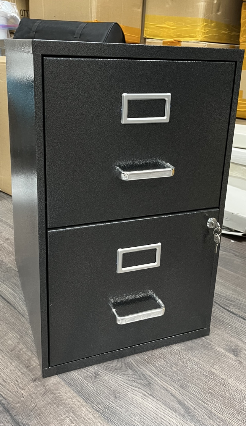 Two-Drawer Black Metal Filing Cabinet with Key