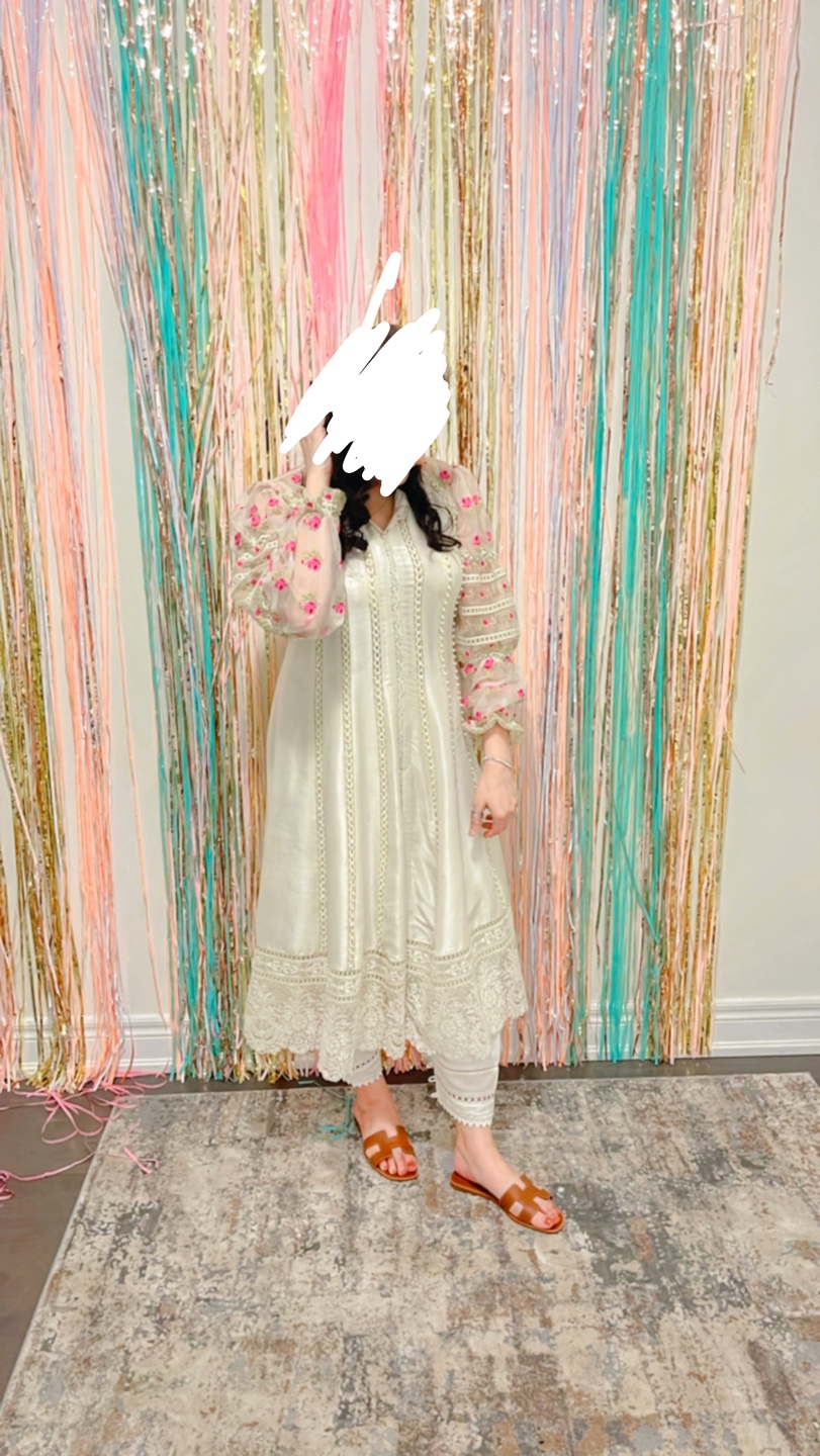 Off-White Embroidered Lawn Shalwar Kameez - photo 3