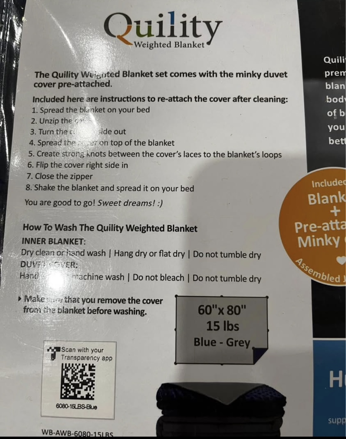 Quility Weighted Blanket - 60" x 80", 15 lbs, Blue/Grey - photo 4