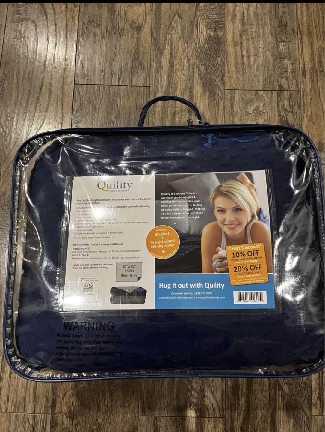 Quility Weighted Blanket - 60" x 80", 15 lbs, Blue/Grey