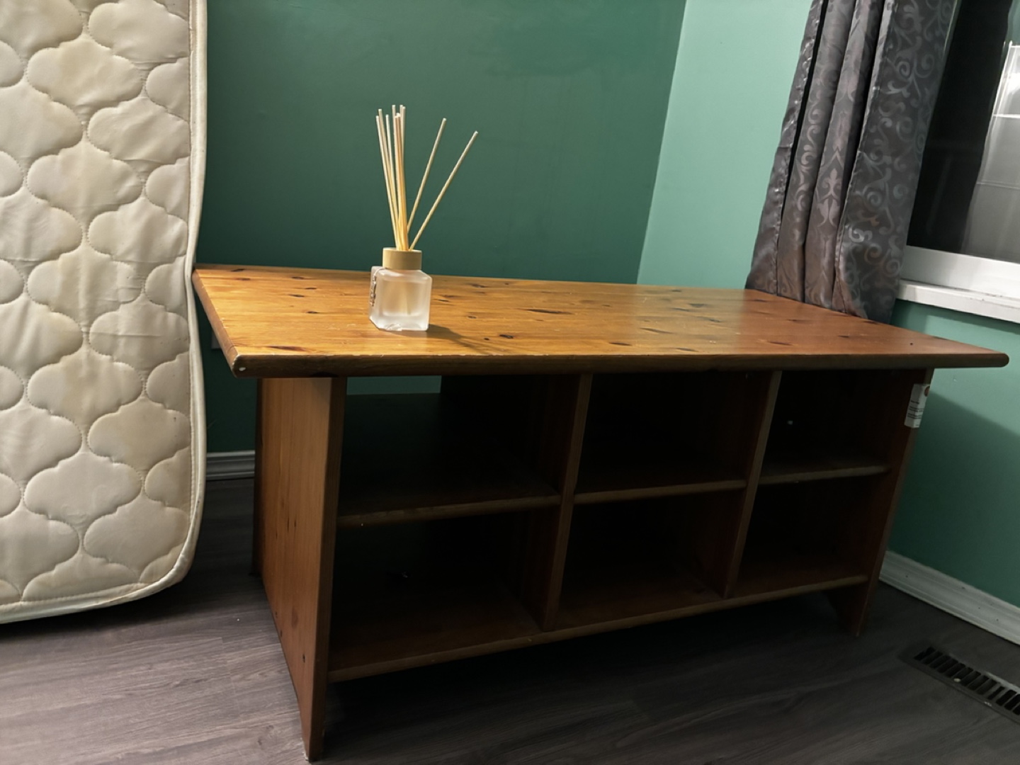 Solid wood coffee table with shelves