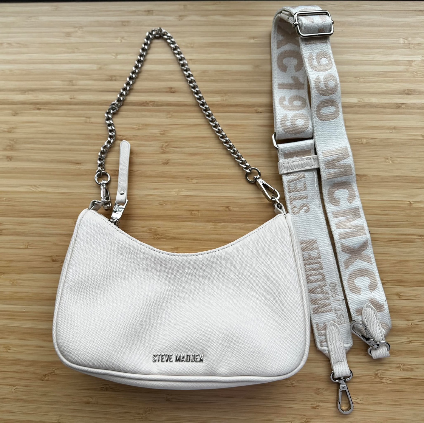 Steve Madden Cream-Colored Shoulder Bag with Chain and Strap