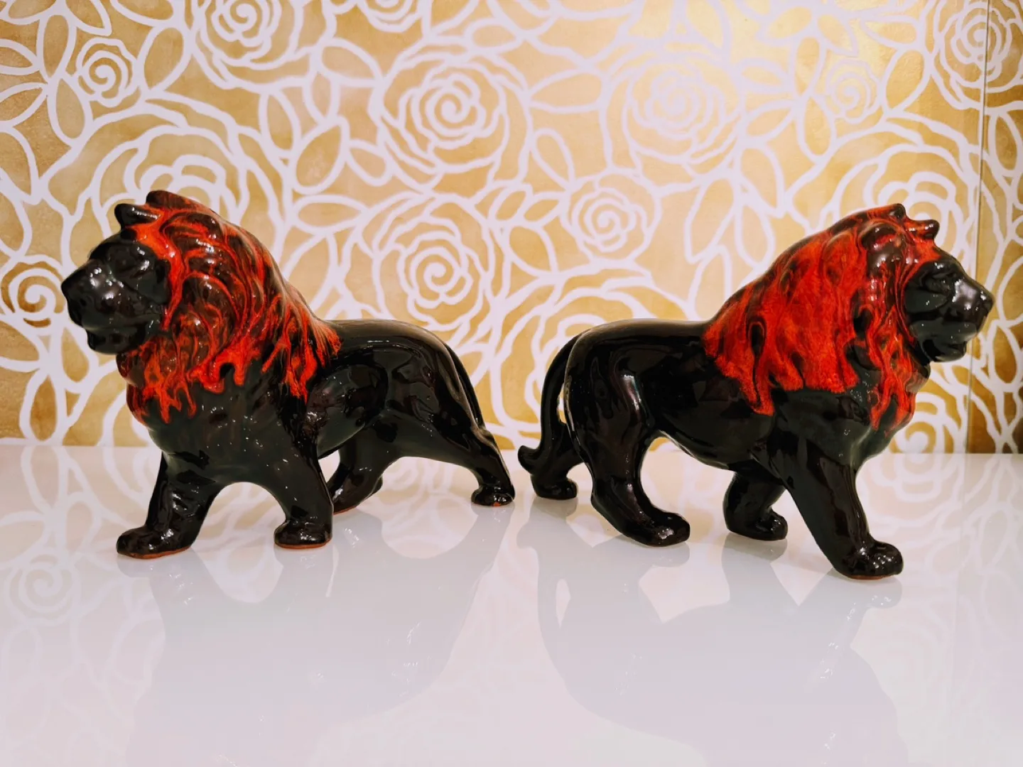 Vintage Evangeline Lion Figurine Canuck Pottery w Drip Glaze image indicator(2)