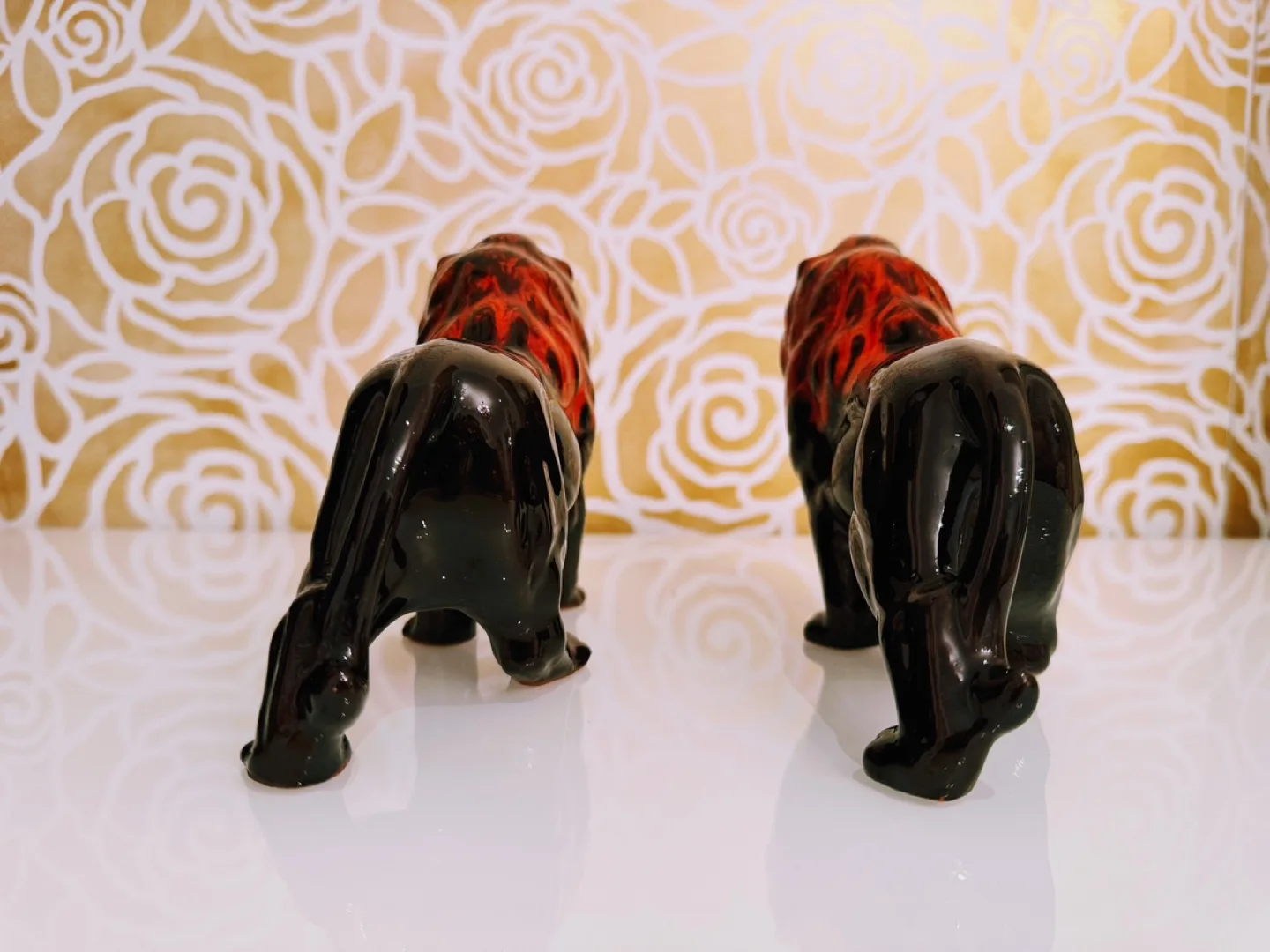 Vintage Evangeline Lion Figurine Canuck Pottery w Drip Glaze image indicator(4)