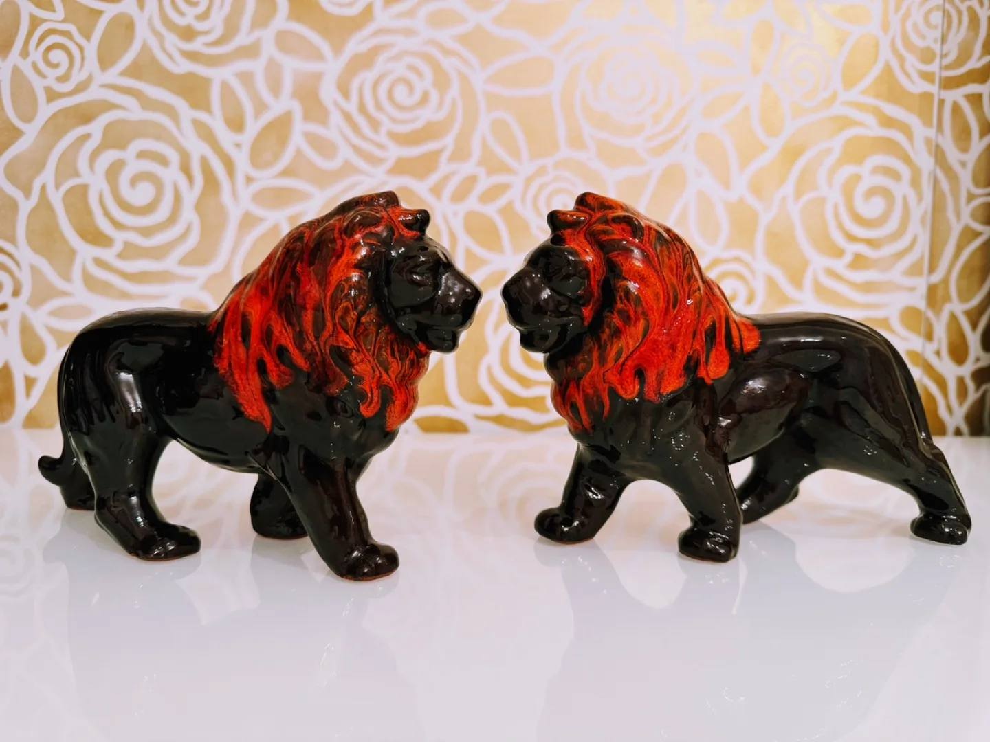 Vintage Evangeline Lion Figurine Canuck Pottery w Drip Glaze image indicator(3)