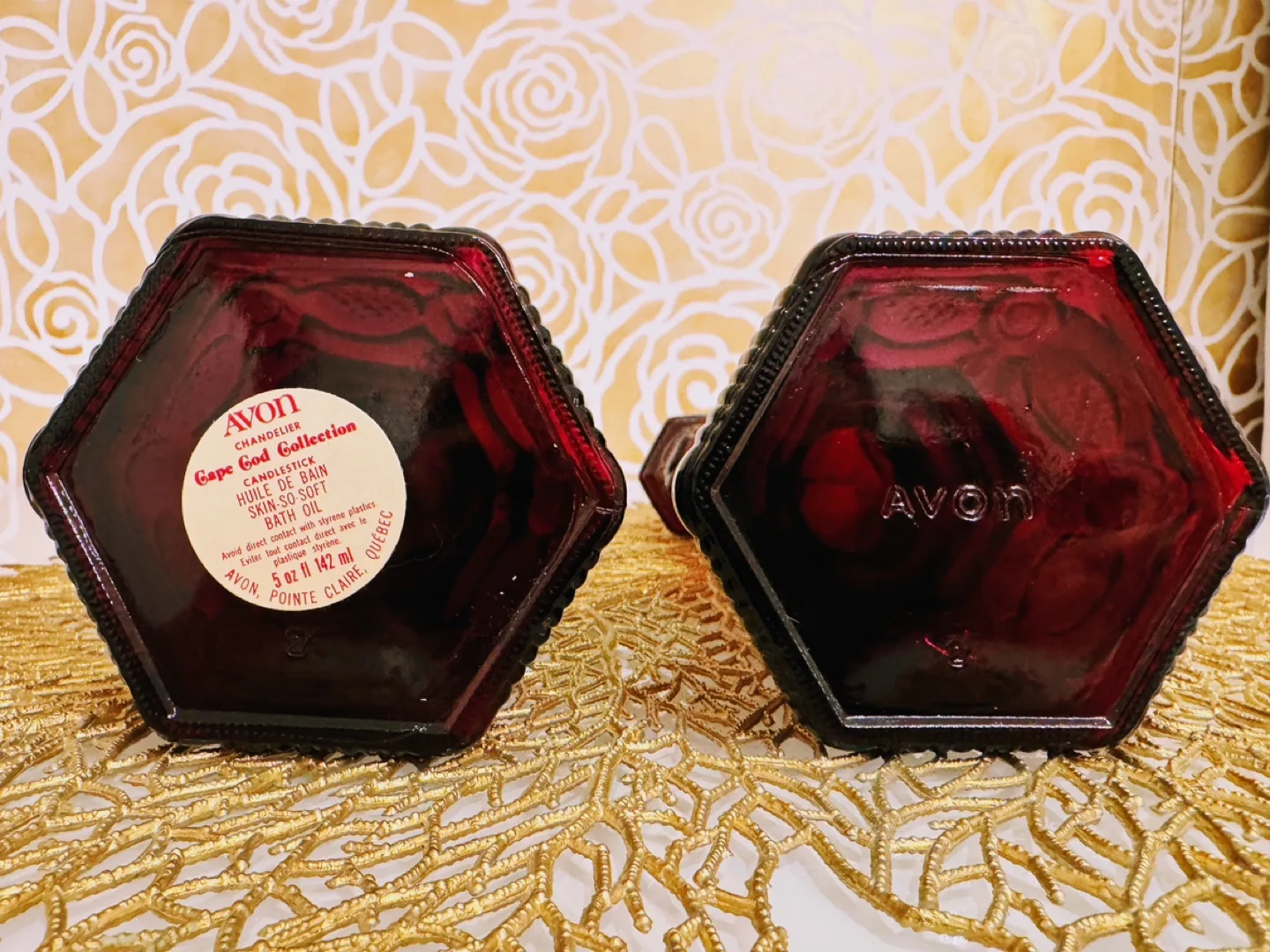 Vintage Avon Ruby Red Cape Cod 1876 Candlestick Bottles image indicator(4)