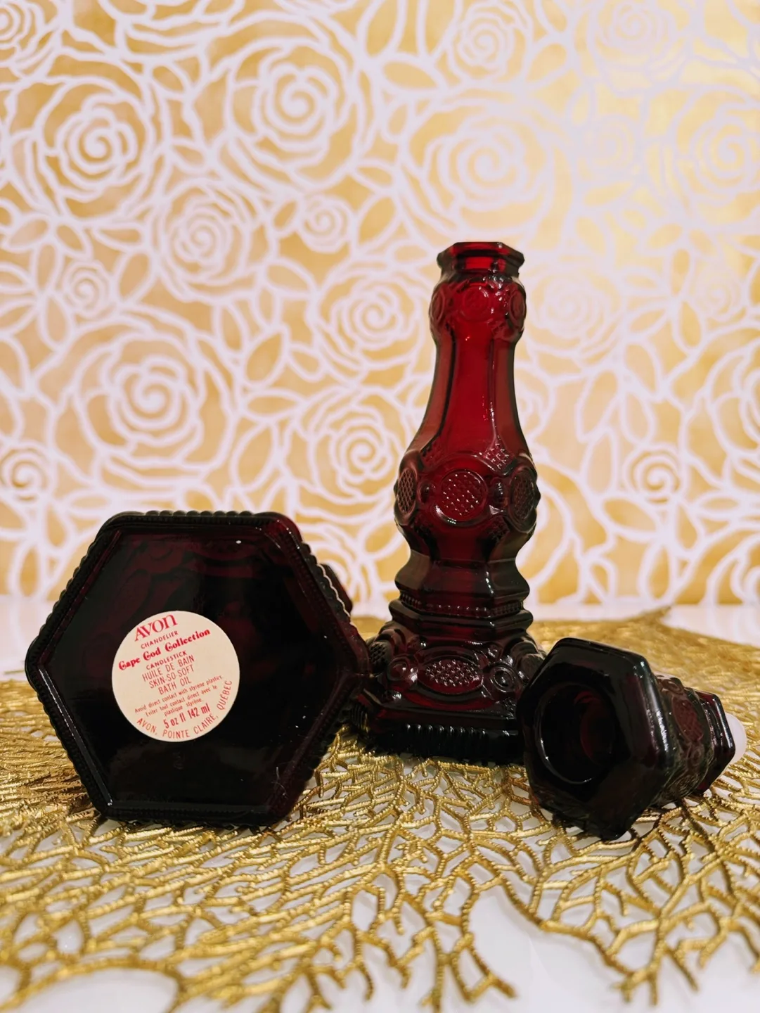 Vintage Avon Ruby Red Cape Cod 1876 Candlestick Bottles image indicator(3)