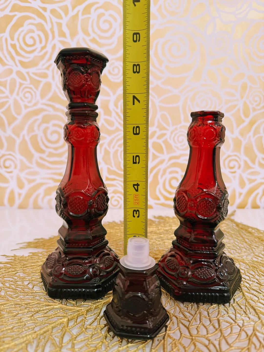 Vintage Avon Ruby Red Cape Cod 1876 Candlestick Bottles image indicator(5)