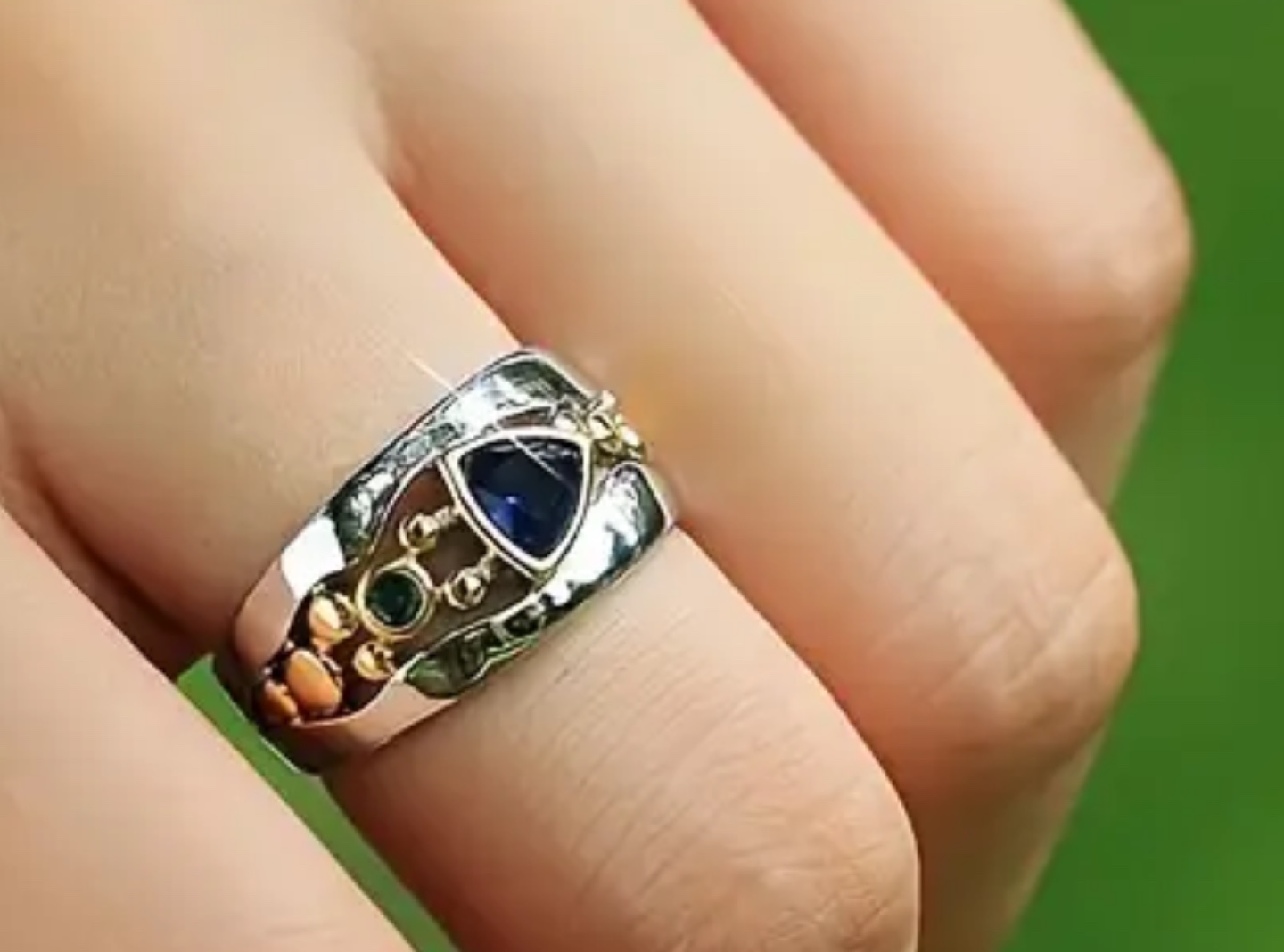 Unique Blue Gemstone Statement Ring, 925 Sterling Silver