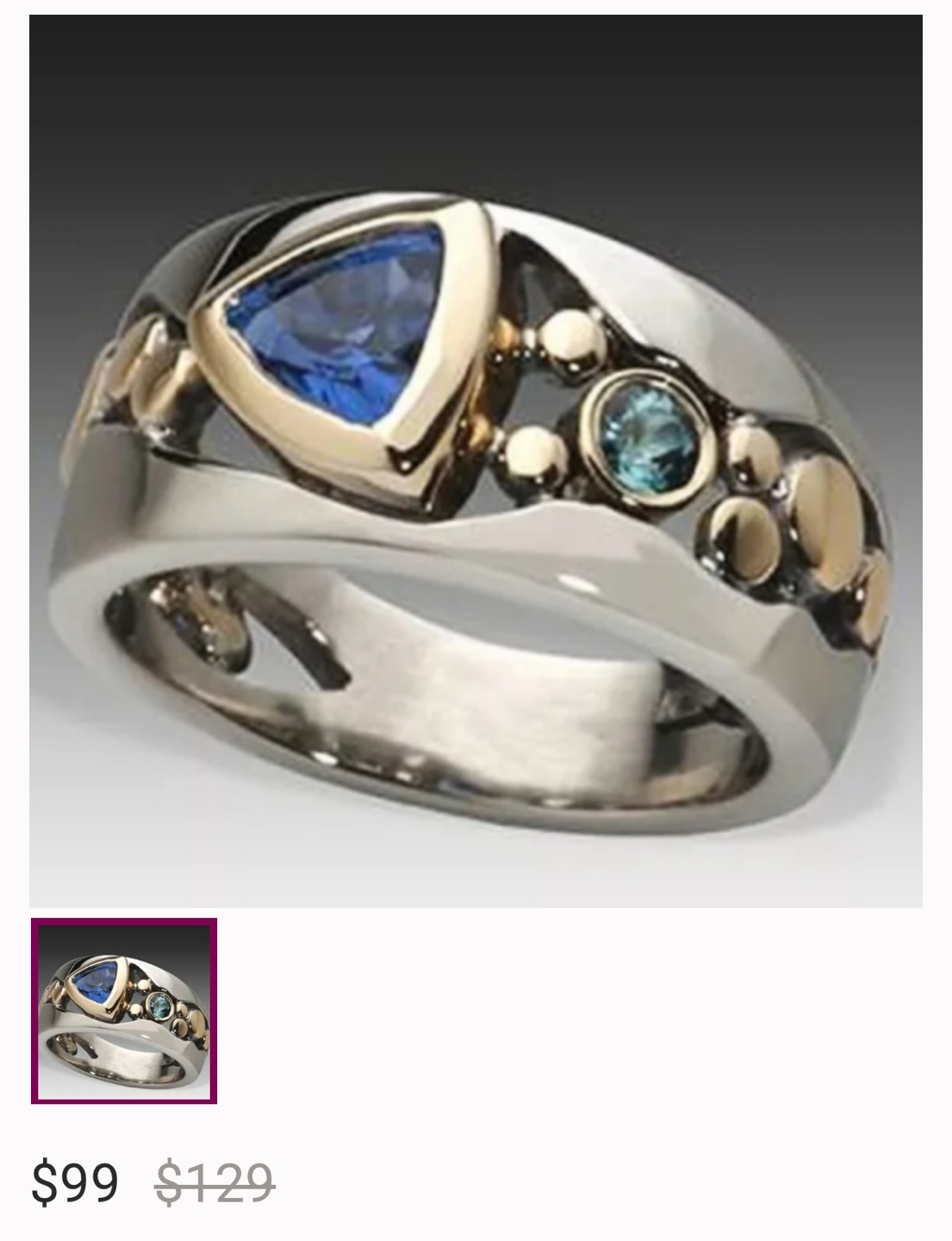 Unique Blue Gemstone Statement Ring, 925 Sterling Silver - photo 2
