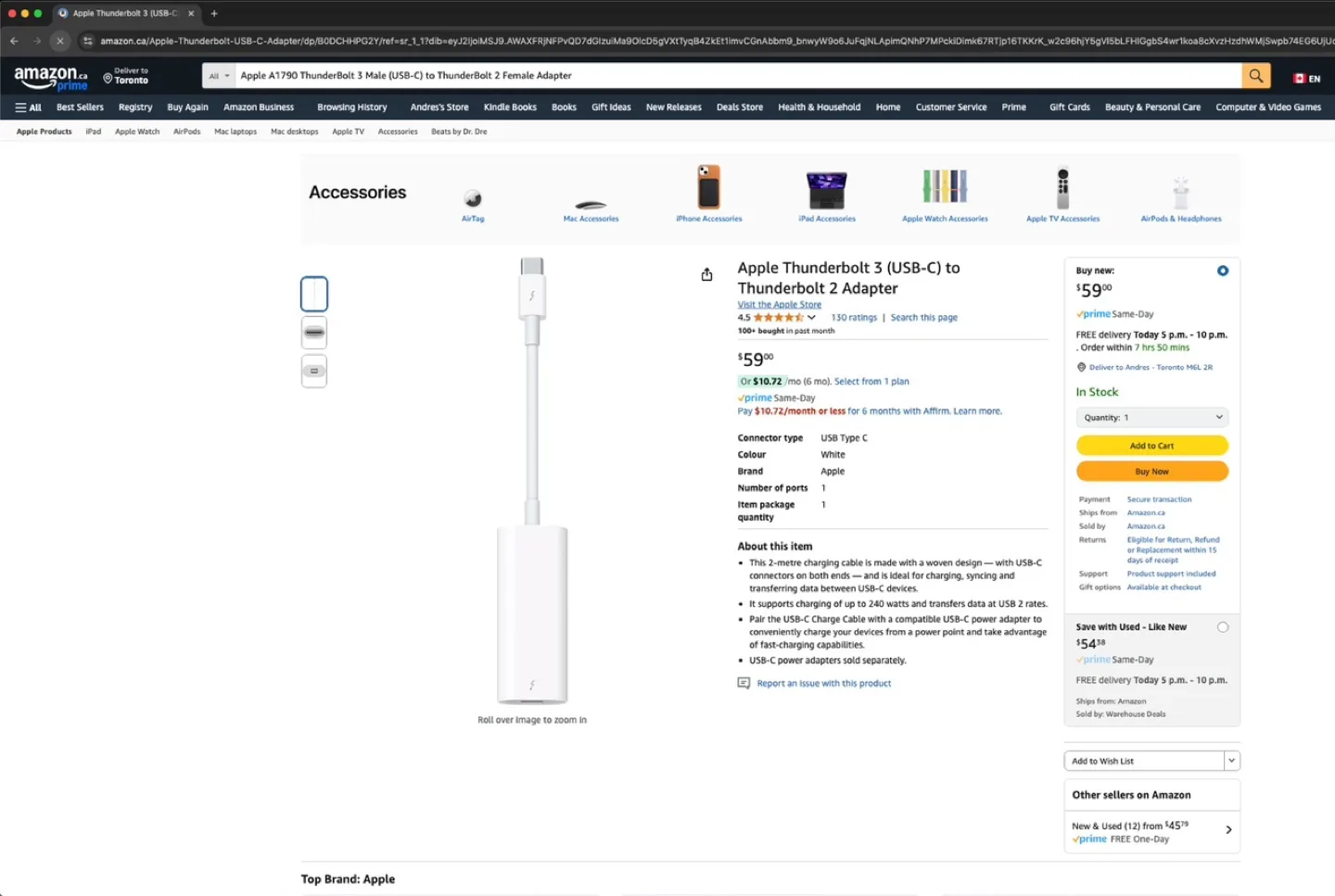 Apple A1790 Thunderbolt 3 (USB-C) to Thunderbolt 2 Adapter image indicator(10)