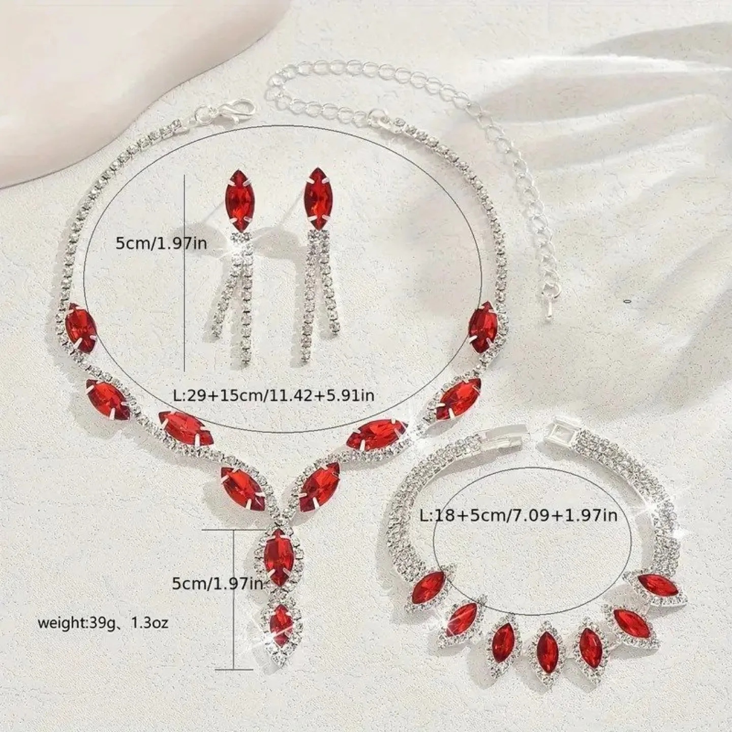 Red Crystal Jewellery Set - Necklace, Earrings, Bracelet image indicator(3)