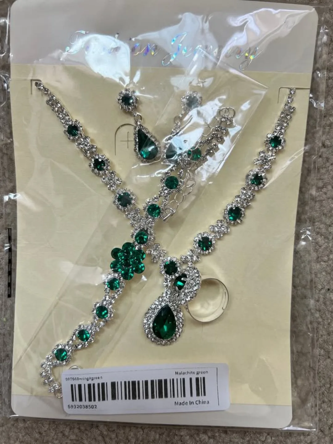 Elegant Emerald Green Rhinestone Jewellery Set image indicator(2)