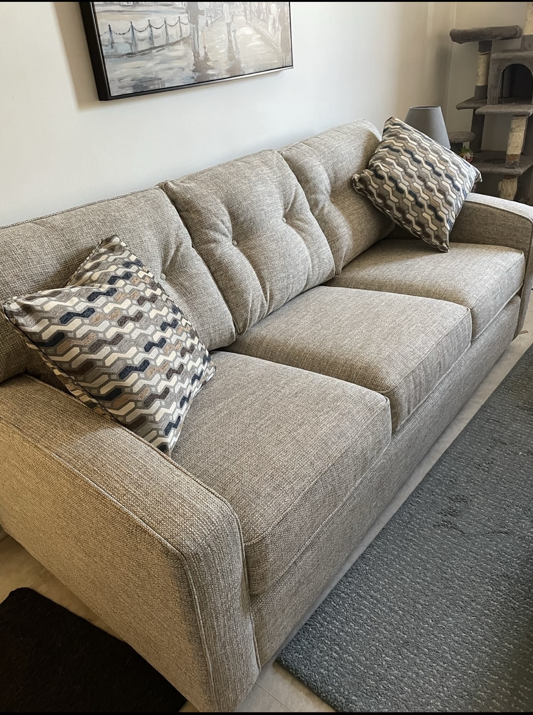 Beige Button Tufted Sofa