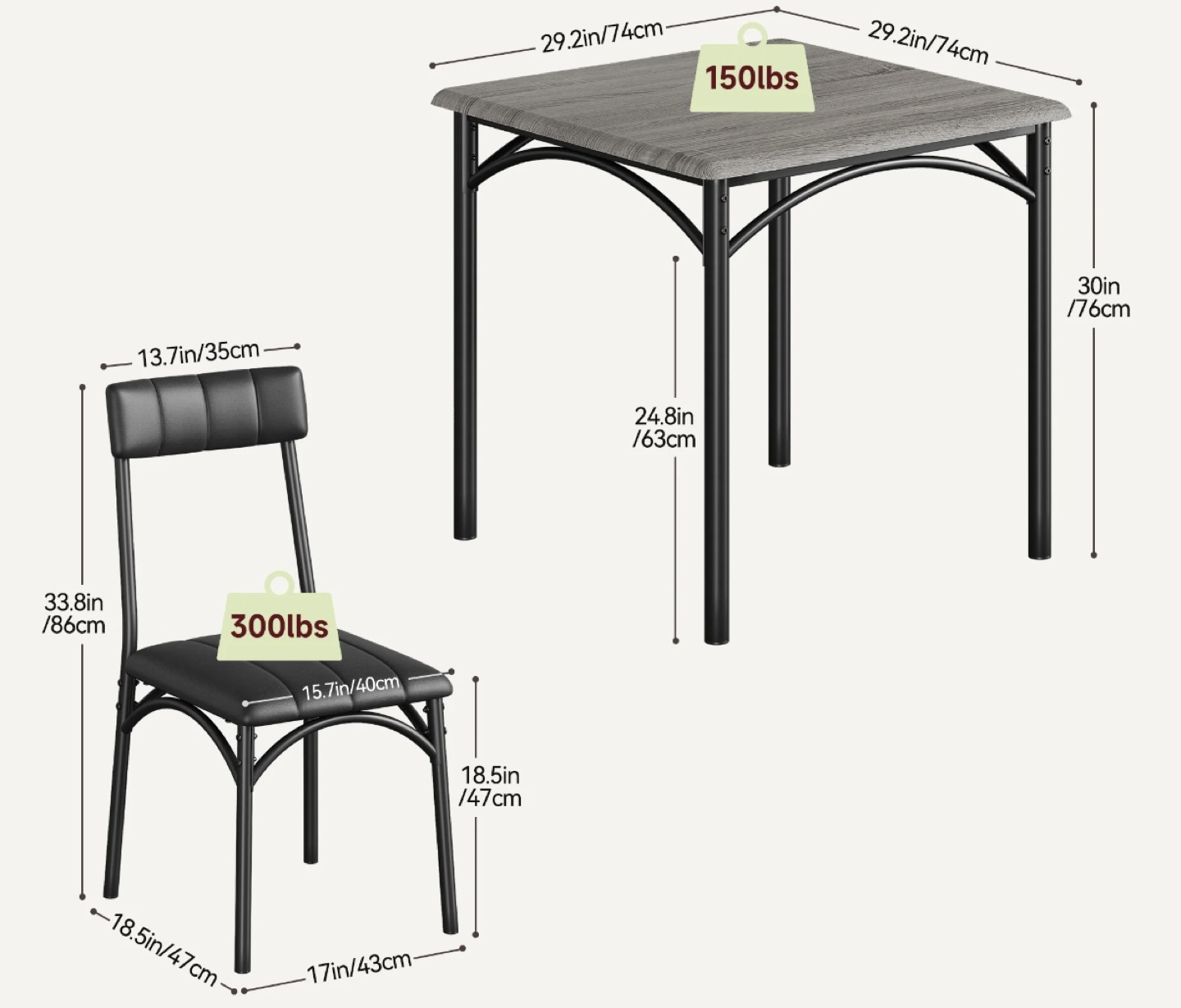 3-Piece Dining Set: Table and Two Chairs