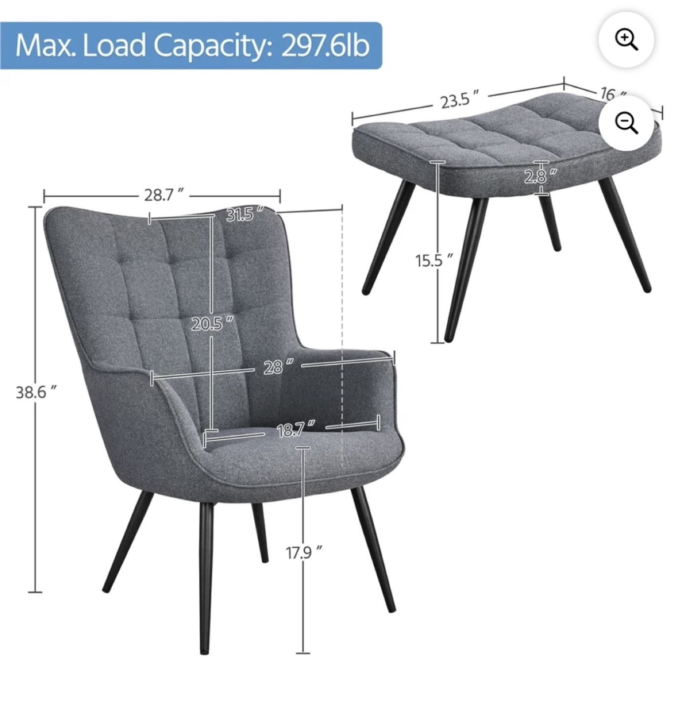 Gray Accent Chair with Ottoman - photo 2