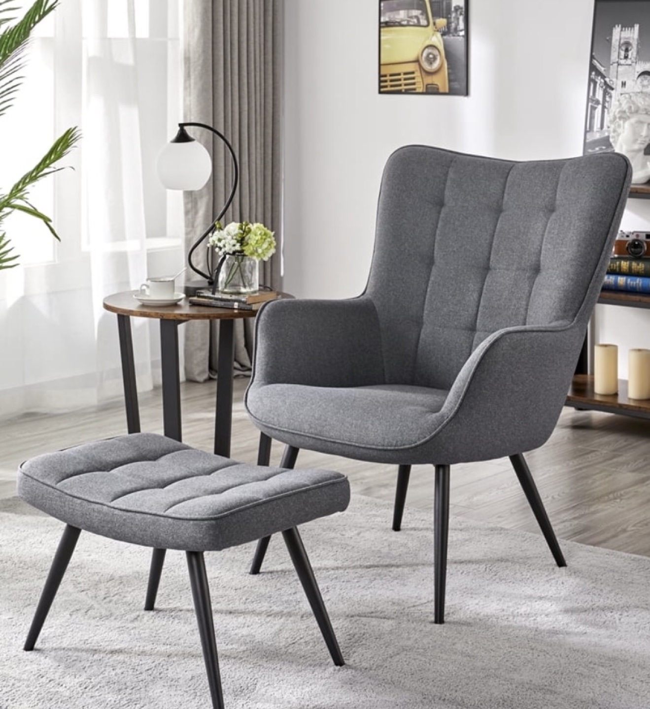 Gray Accent Chair with Ottoman