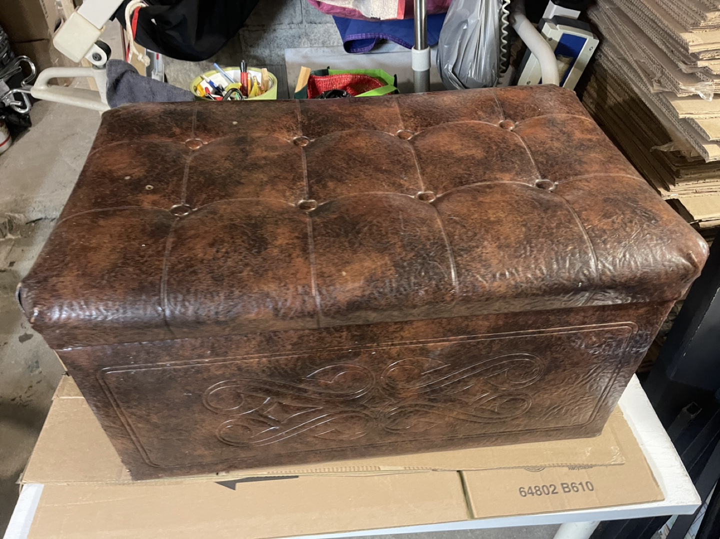 Brown Leather Storage Ottoman - photo 2