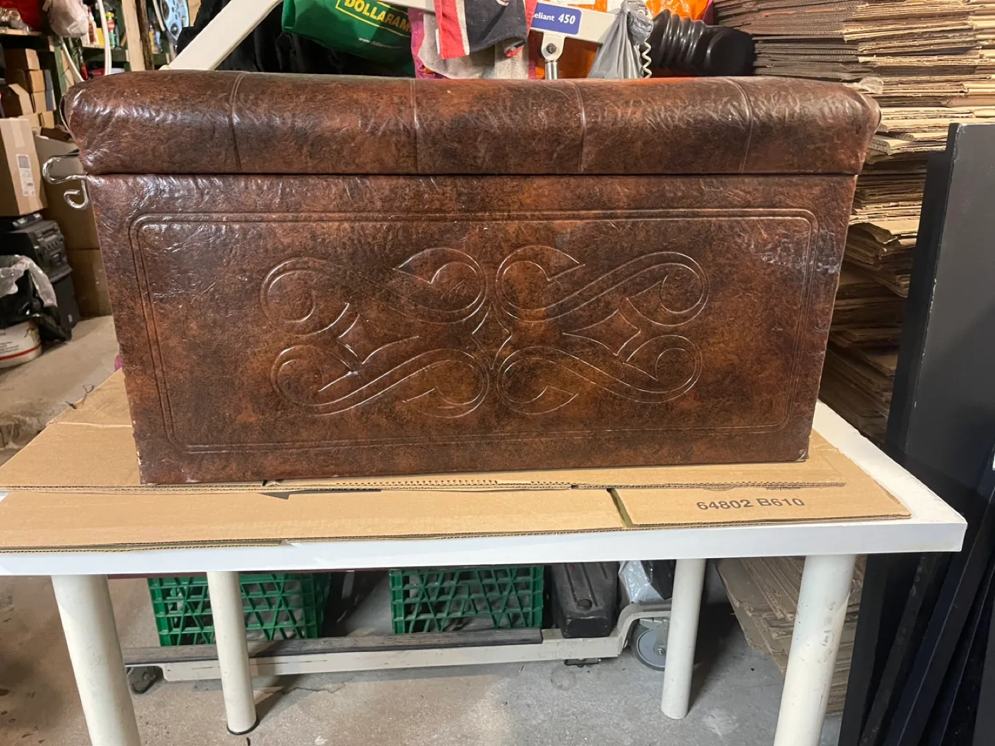 Brown Leather Storage Ottoman thumbnail