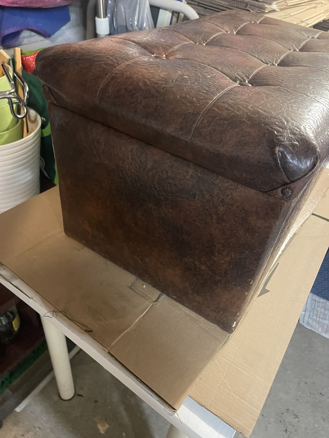 Brown Leather Storage Ottoman - photo 3