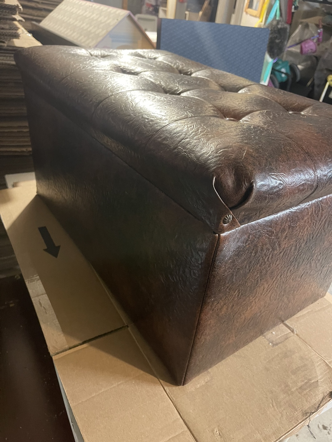 Brown Leather Storage Ottoman - photo 4