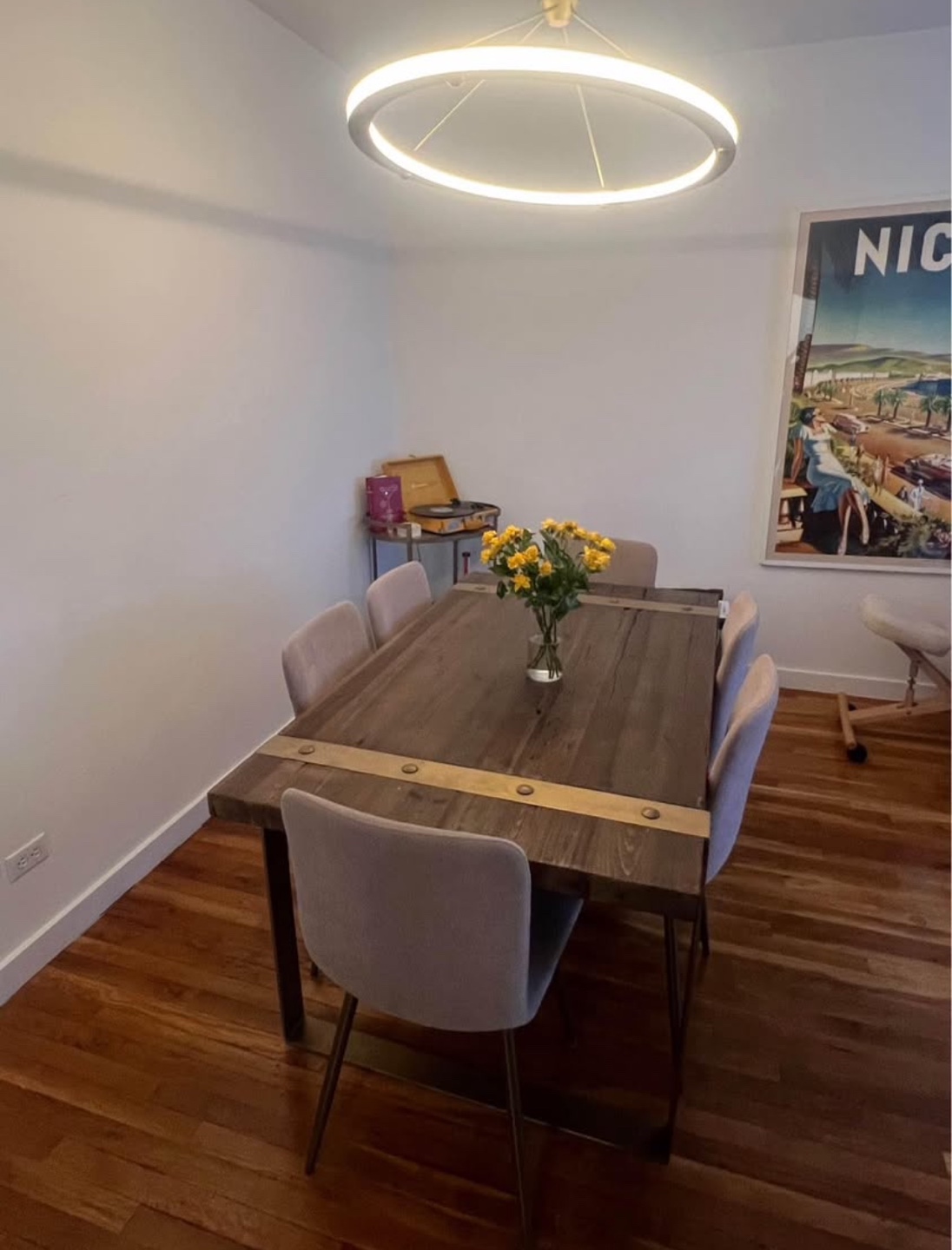 Industrial Farmhouse Dining Table with Gold Legs