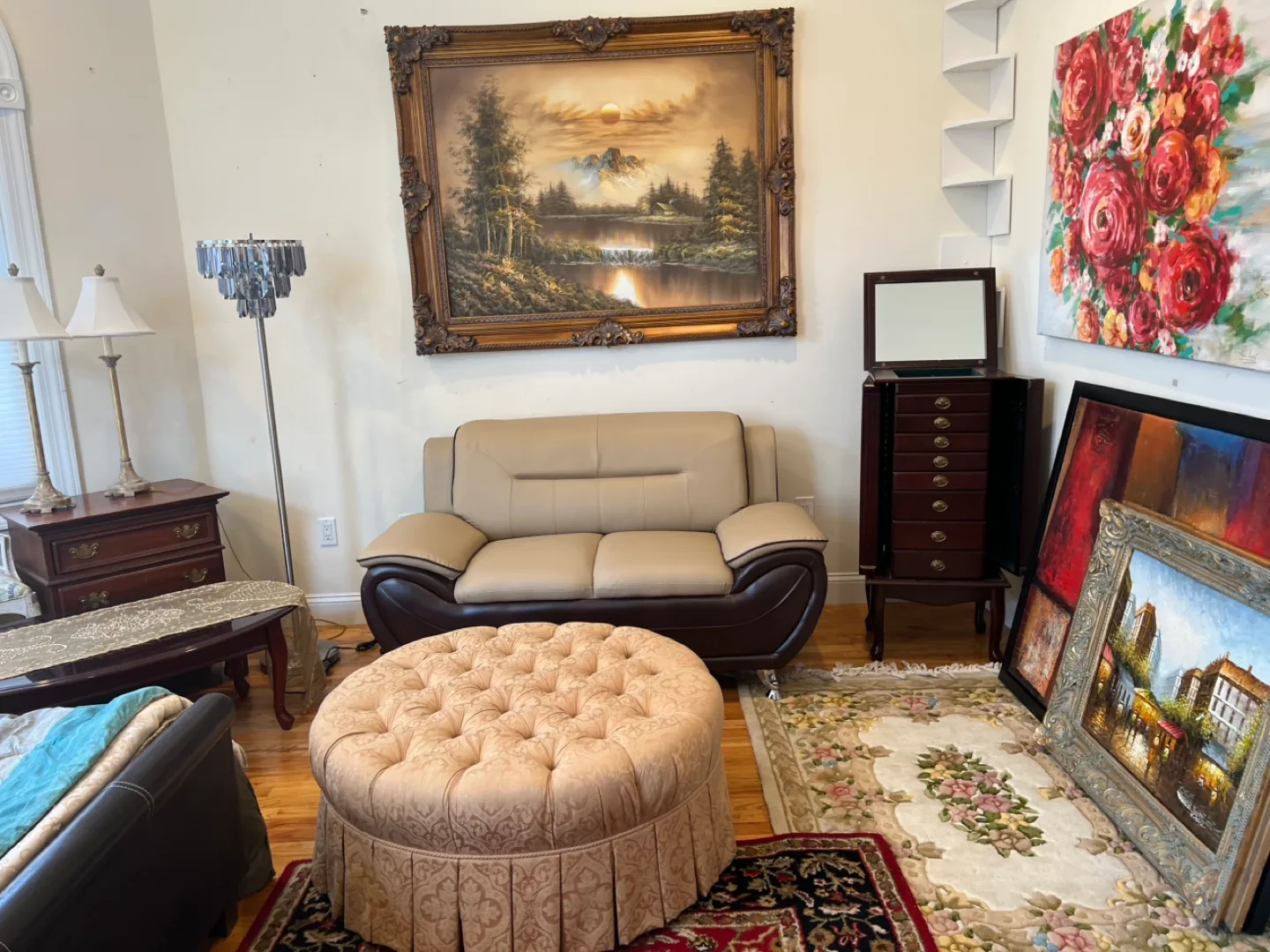 Ornate Framed Oil Painting &  of Reclining Leather Sofas image indicator(6)