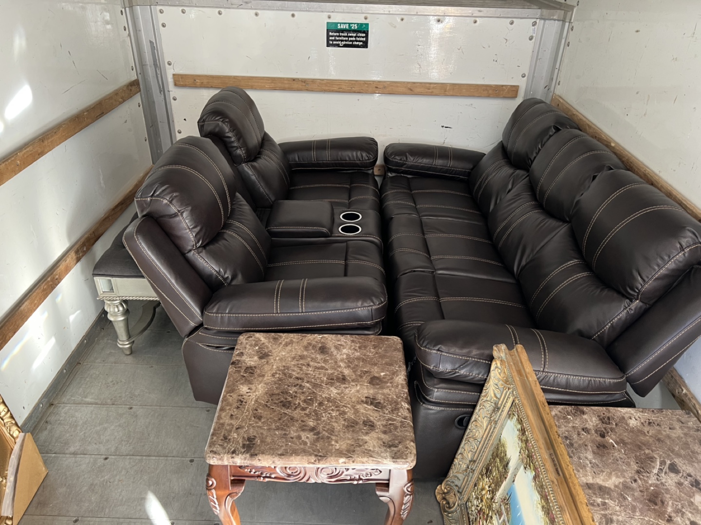 Ornate Framed Oil Painting &  of Reclining Leather Sofas - photo 2