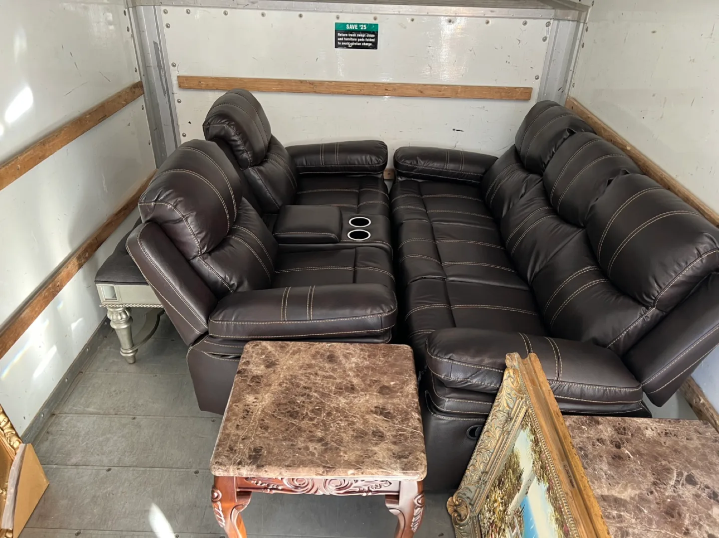 Ornate Framed Oil Painting &  of Reclining Leather Sofas image indicator(2)