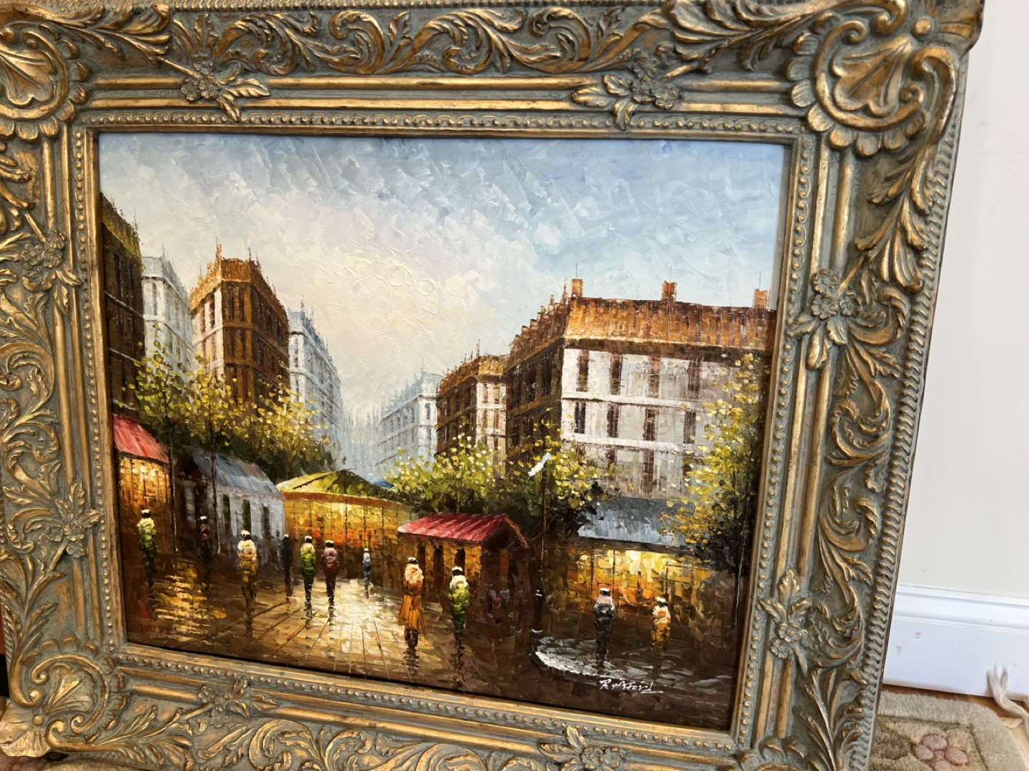 Ornate Framed Oil Painting &  of Reclining Leather Sofas - photo 4