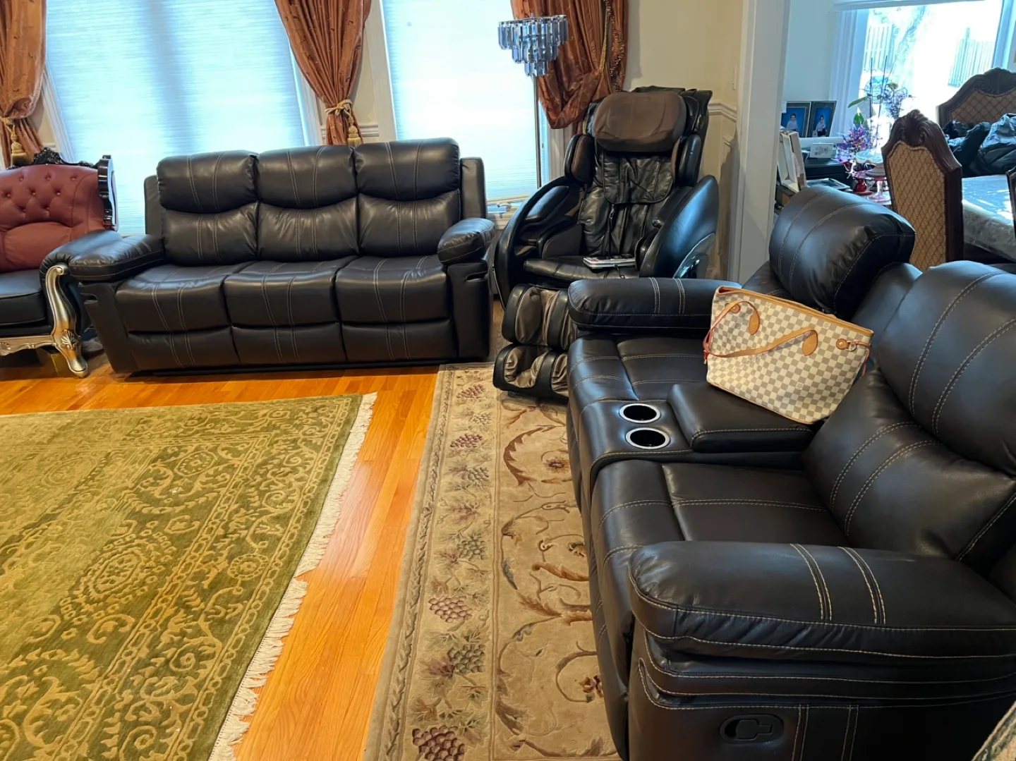 Ornate Framed Oil Painting &  of Reclining Leather Sofas image indicator(7)