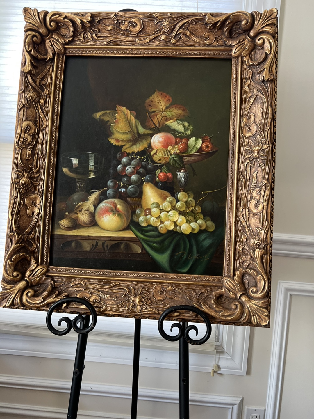 Ornate Framed Oil Painting &  of Reclining Leather Sofas - photo 3