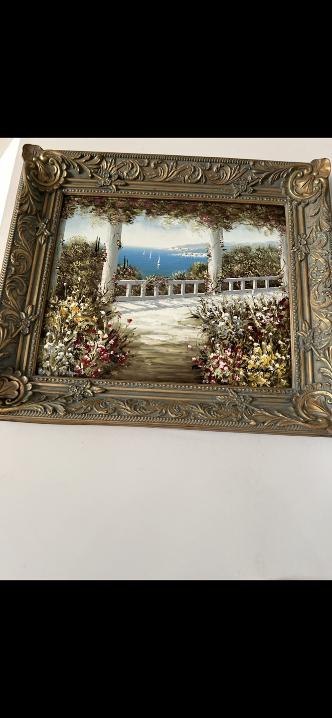 Ornate Framed Oil Painting &  of Reclining Leather Sofas