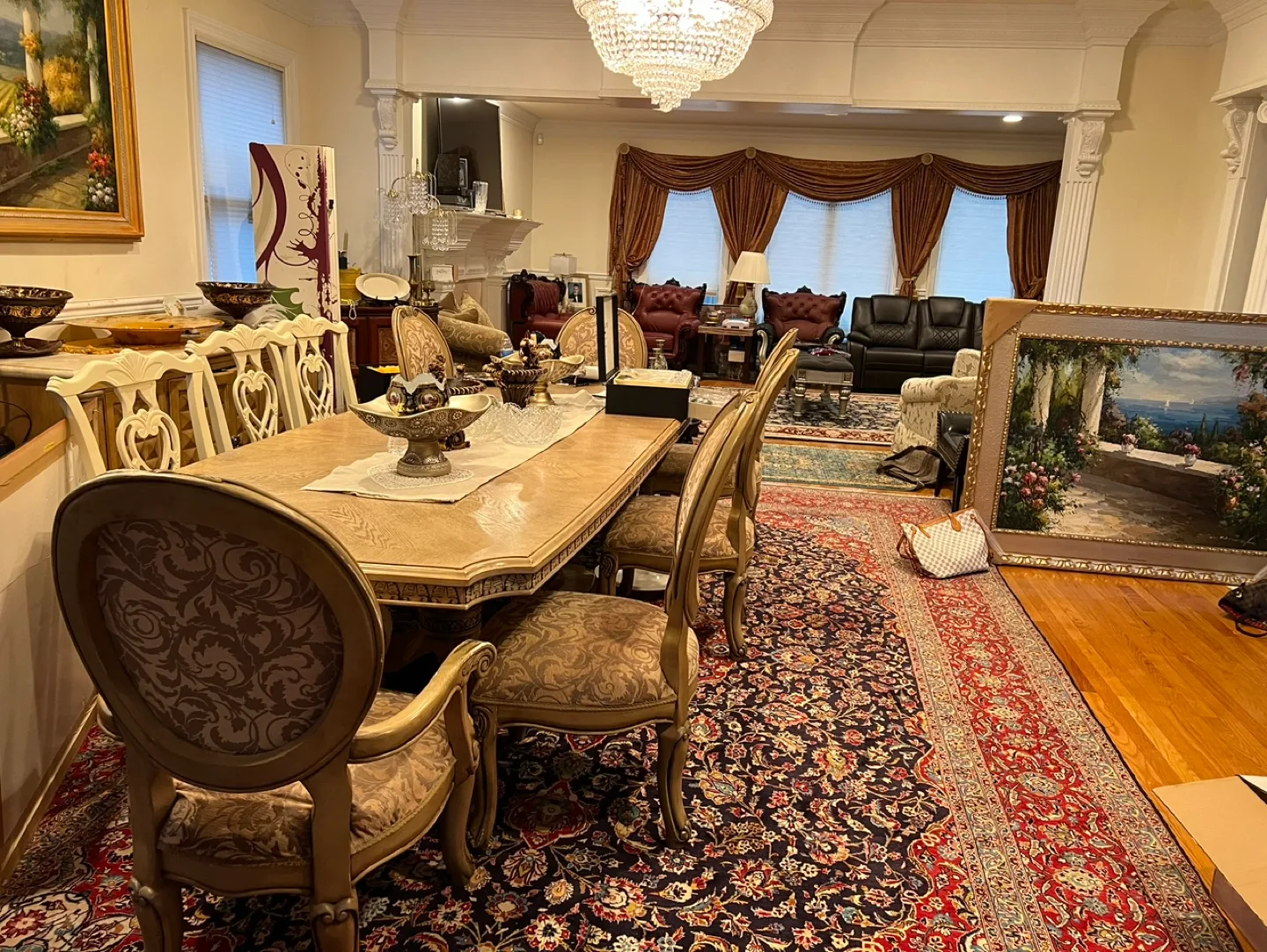 Ornate Framed Oil Painting &  of Reclining Leather Sofas image indicator(10)