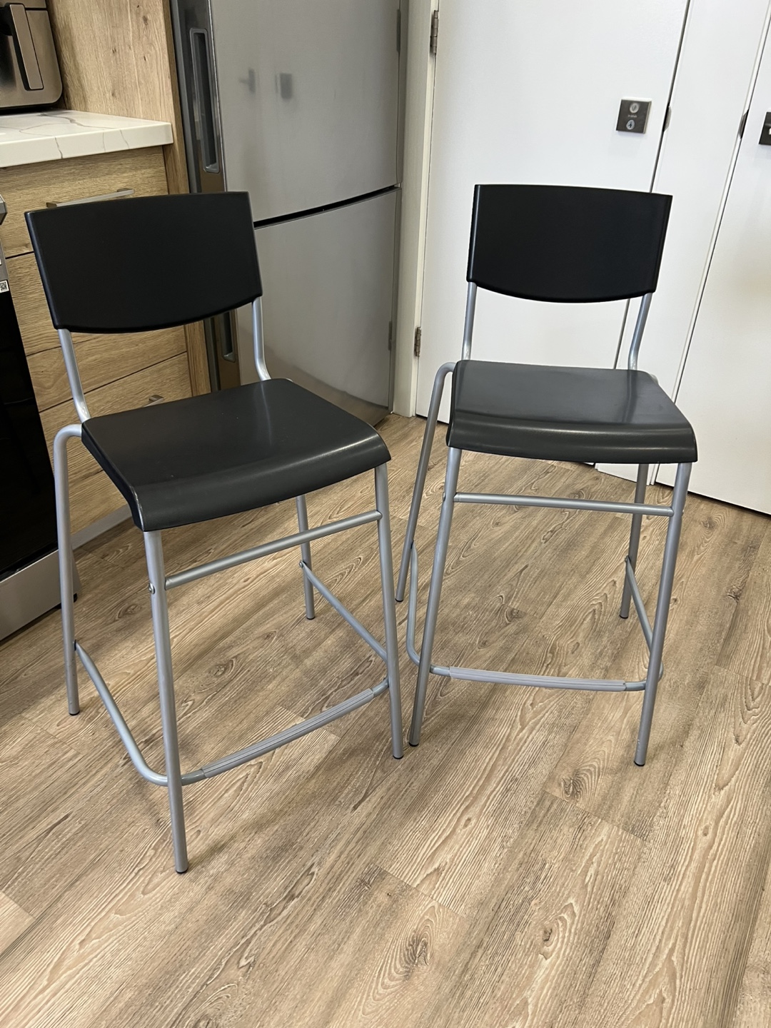 Pair of Black and Silver Kitchen Stools