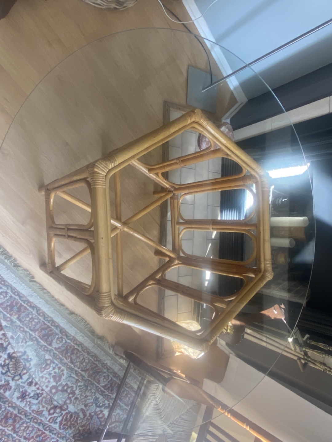 Mid-Century Modern Rattan Hexagon Coffee Table with Glass Top - photo 2