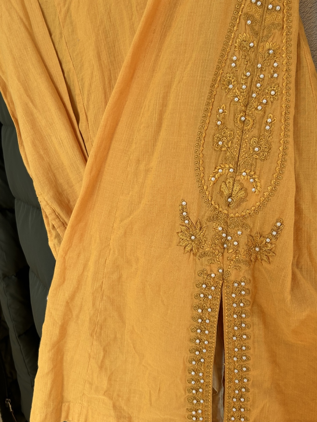 Mustard Yellow Embroidered Kurti Set