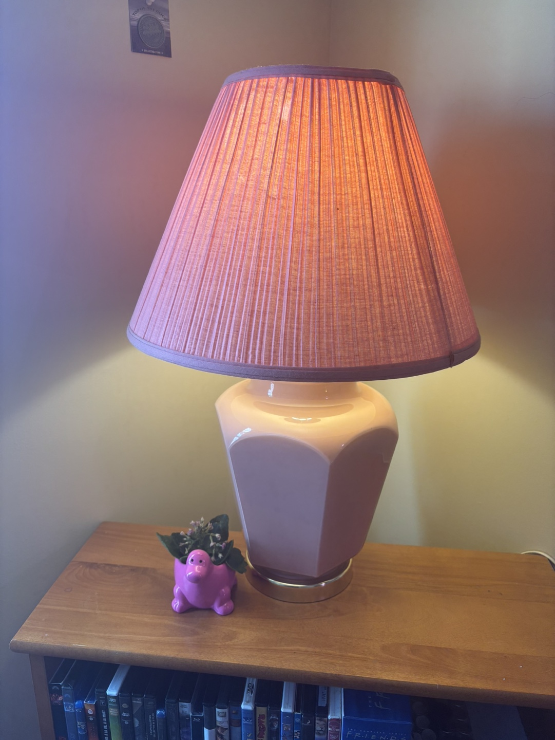 Vintage Pink Table Lamp with Pleated Shade