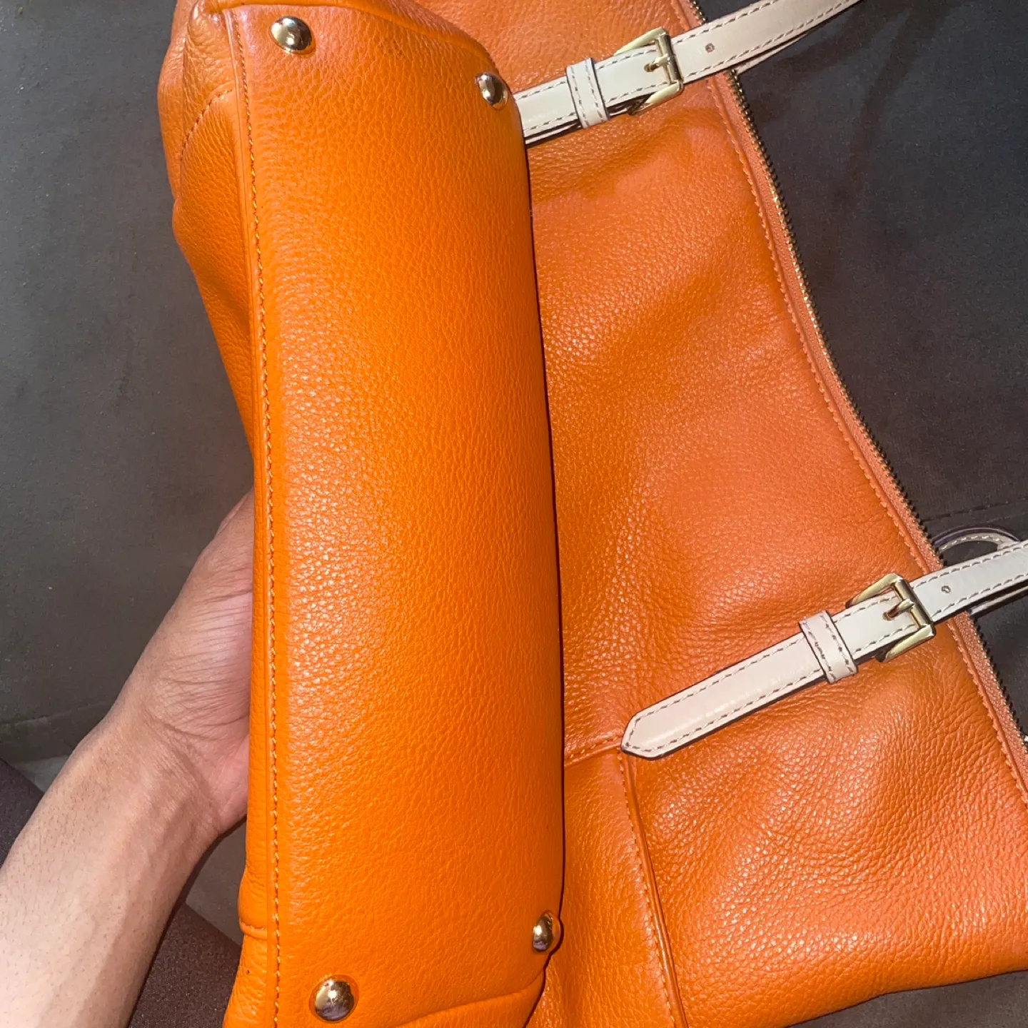 Michael Kors Orange Leather Tote Bag image indicator(3)