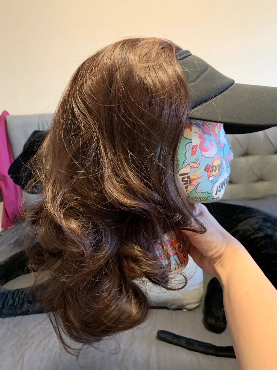 Brown Wavy Hair Topper with Baseball Cap image indicator(2)