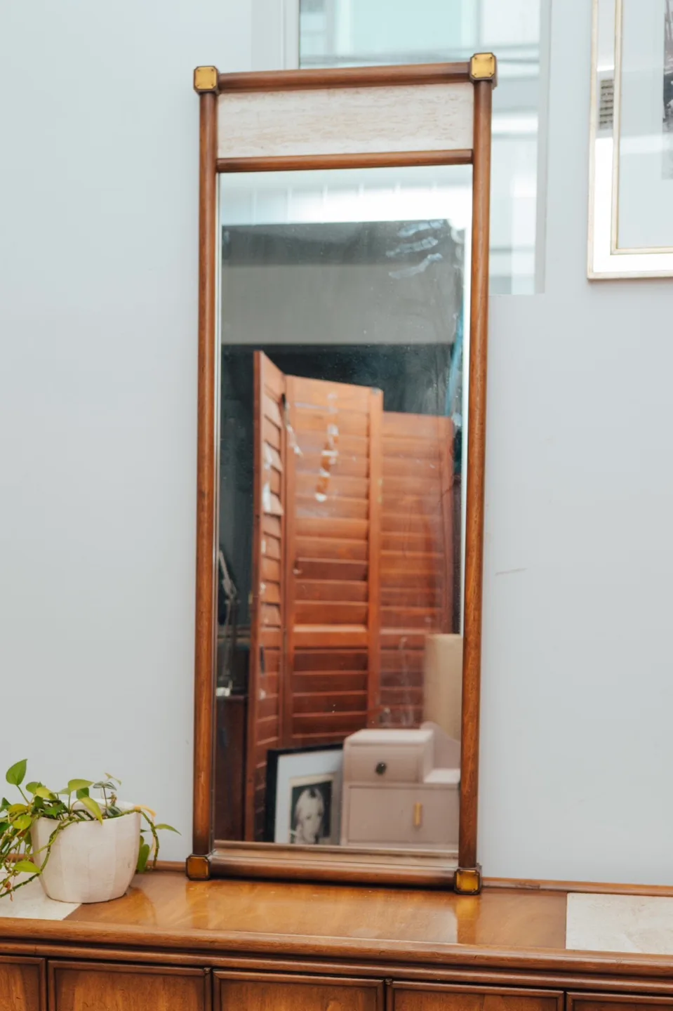 Italian Travertine/Wood Midcentury Vintage Mirror 🤎 thumbnail