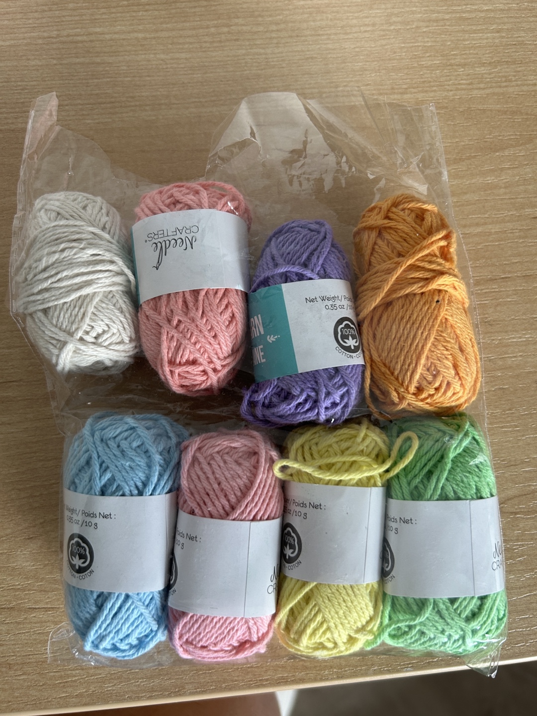 8 mini balls of yarn for crochet 100% cotton