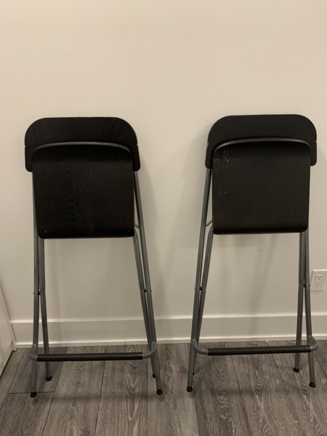 Pair of Black and Silver Folding Stools - photo 2